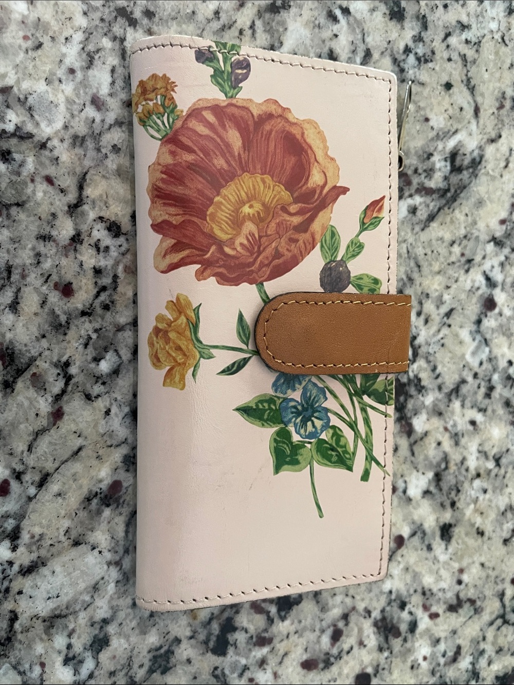 Patricia Nash Floral Pink Wallet with Brown leather inside.